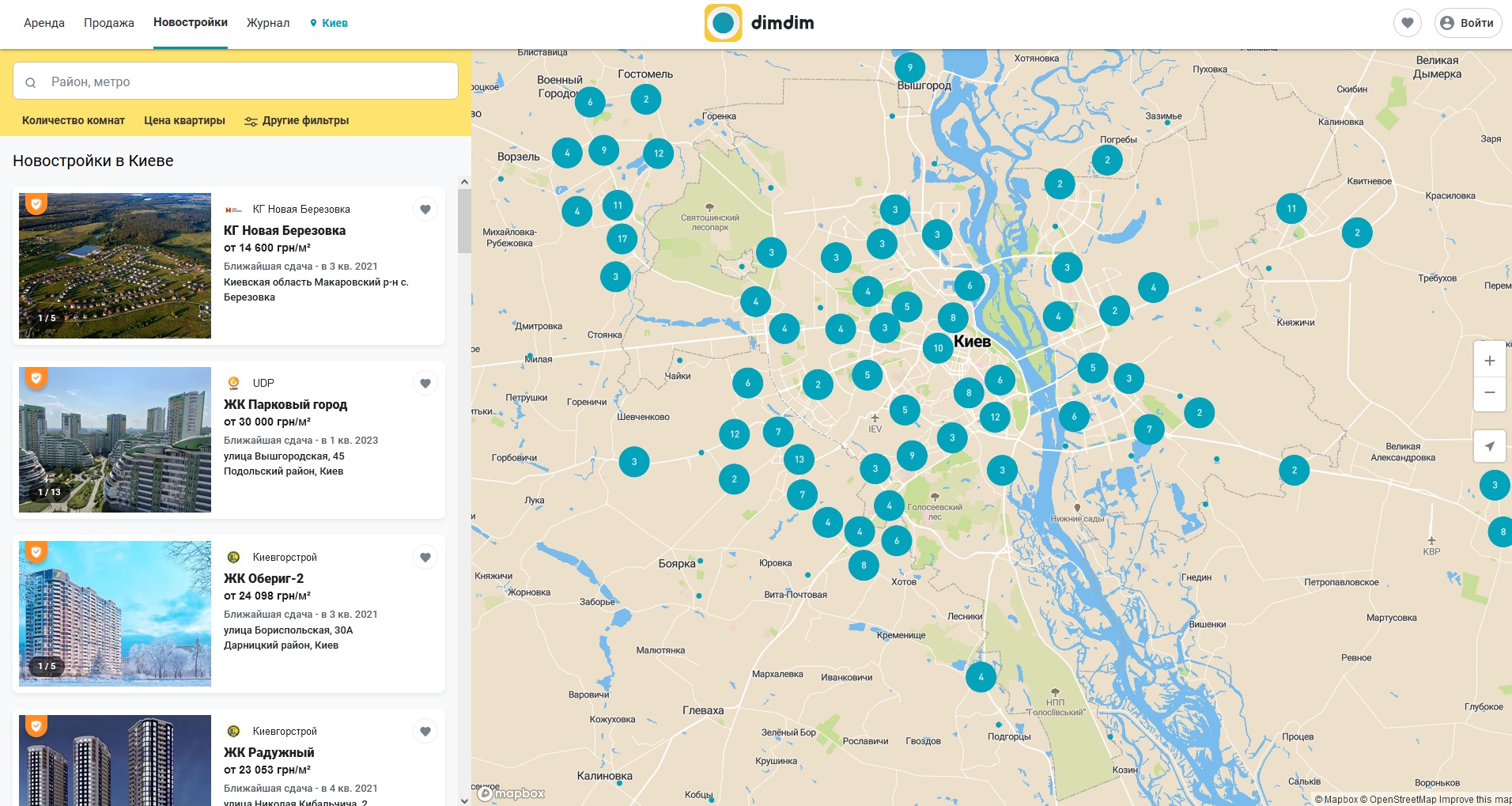Портал о недвижимости Украины DimDim - работа с картой