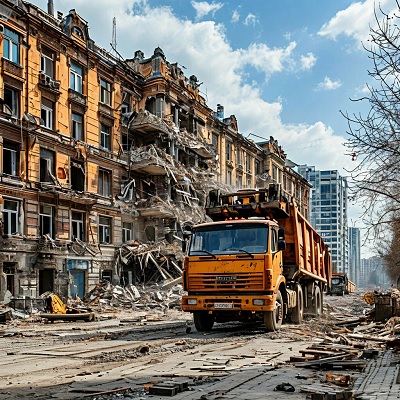 Снос здания и вывоз строительного мусора грузовиками