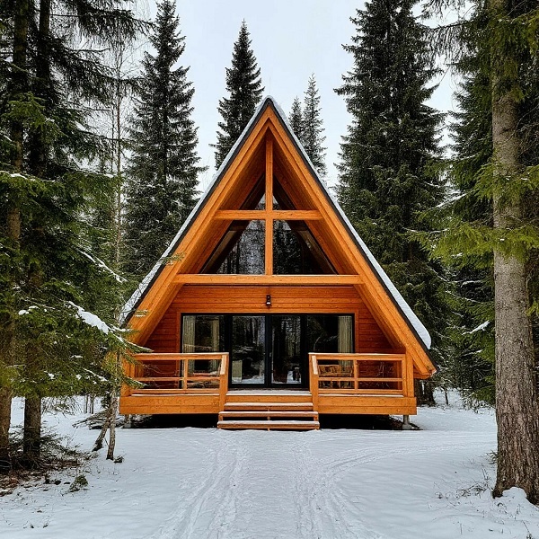 Каркасный дом в хвойном лесу зимой. Источник фото компания Премьер Дом sk-premierdom.ru