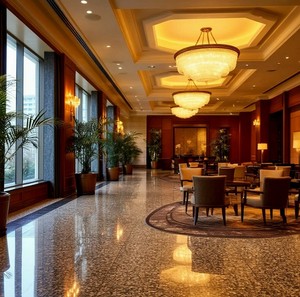 Фойе гостиницы с полом из керамогранита