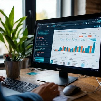 SEO-оптимизатор внимательно следит за показателями продвижения сайта на экране компьютера