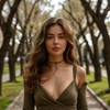 Парк весной, по аллее нам навстречу идет красивая женщина
