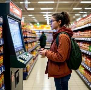 У банкомата в торговом зале супермаркета