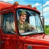 Веселый водитель за рулем автофуры, рисунок