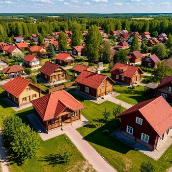 Загородный коттеджный поселок, вид сверху