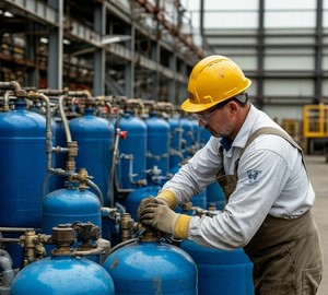 Проверка газовых баллонов на промышленном предприятии