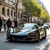 По улице едет дорогой автомобиль с тонированными стеклами