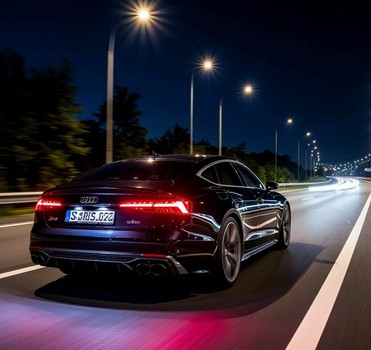 По шоссе ночью мчит мощный легковой автомобиль