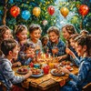 На веселом дне рождения ребенка собралось много ребят