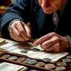 Нумизмат изучает редкую монету