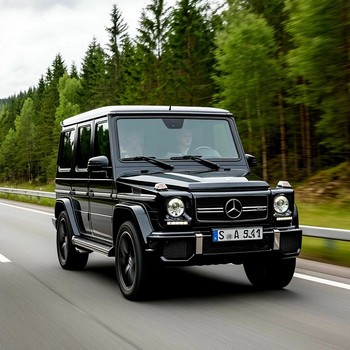 Geländewagen с тонированными стеклами едет по шоссе