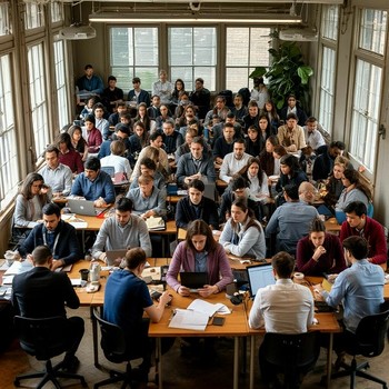 Маленькое помещение, плотно заполненное разнообразными сотрудниками - примерно так мог бы выглядеть "массовый" юридический адрес на практике