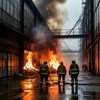 Пожарные тушат пожар в промышленном здании