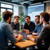 Несколько разработчиков обсуждают создание сайта на планерке в IT-компании