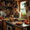 Женщина готовит еду у плиты в небольшой кухне