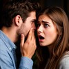 Парень шепчет секреты на ухо шокированной девушке